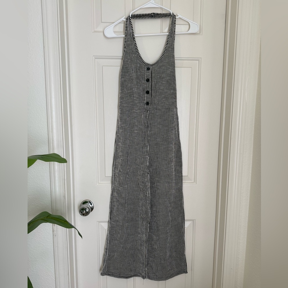 Striped Black & White Halter Jumpsuit